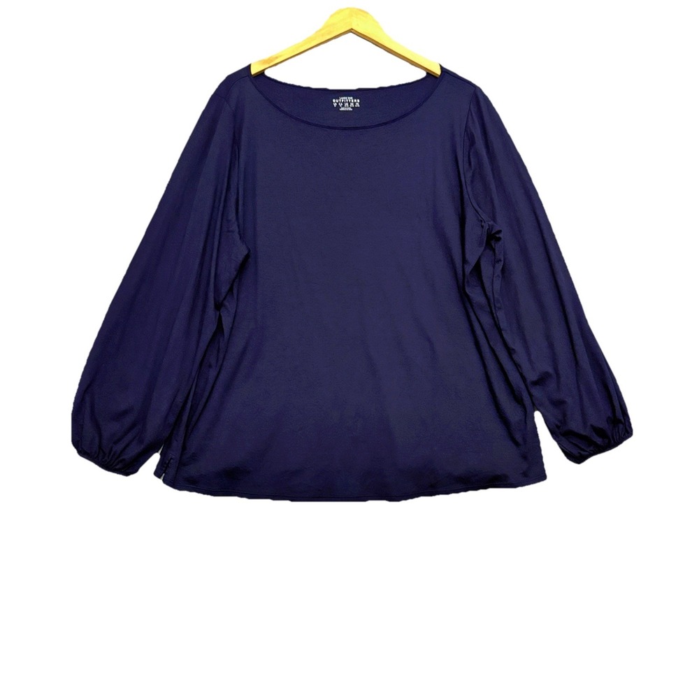 Lands' End Supima Cotton Balloon Sleeve Top Navy Blue 2X Soft‎ Classic Preppy